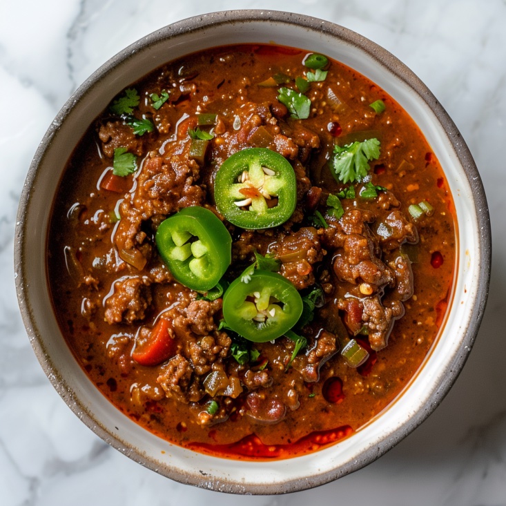 chili with hot sauce and jalapenos