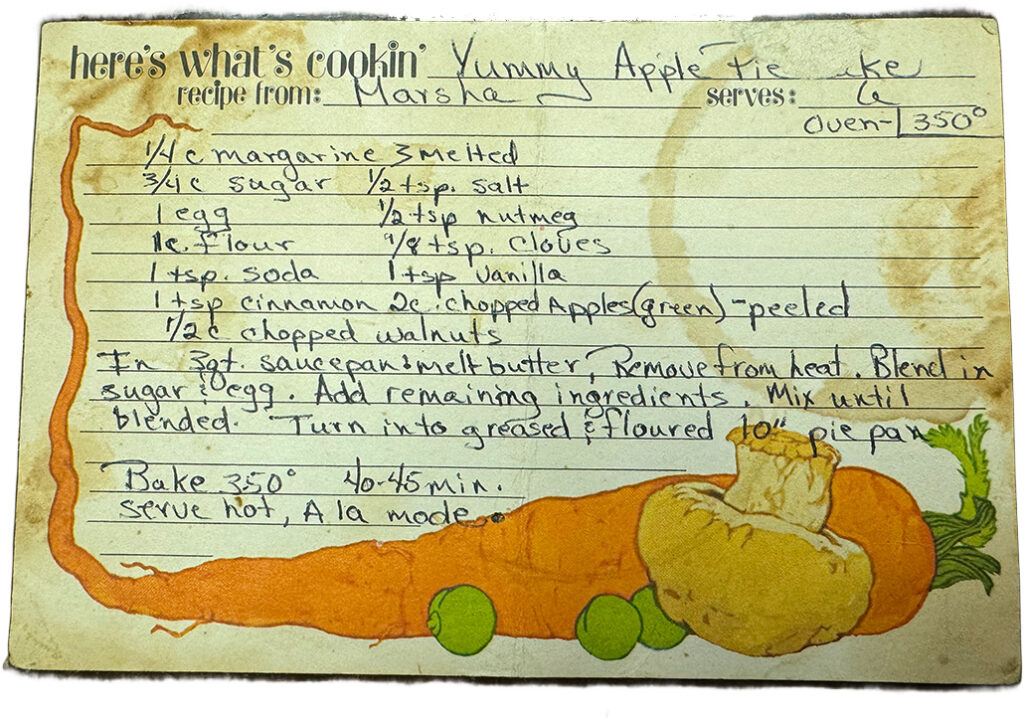 yummy apple pie cake recipe card
